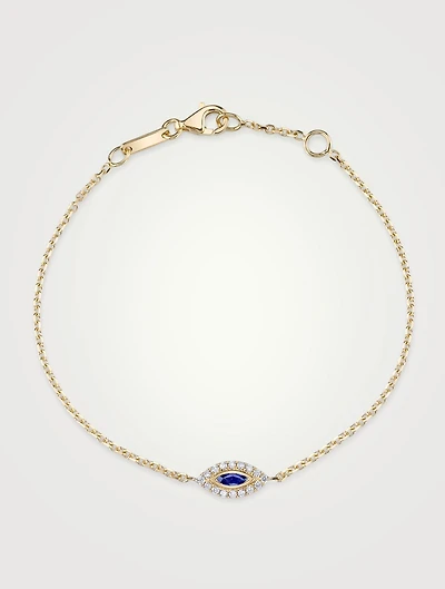 18K Yellow Gold Evil Eye Bracelet With Sapphire And Diamonds