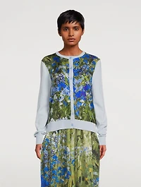 Silk Insert Wool Cardigan Floral Field Print