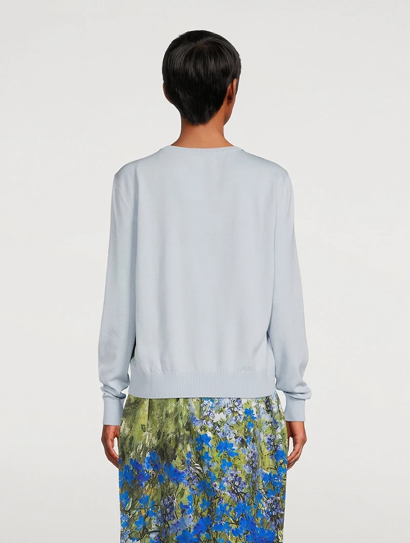 Silk Insert Wool Cardigan Floral Field Print
