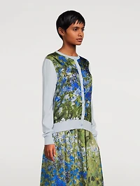 Silk Insert Wool Cardigan Floral Field Print