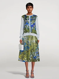 Silk Insert Wool Cardigan Floral Field Print