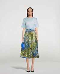 Belted Poplin Midi Dress Floral Field Print