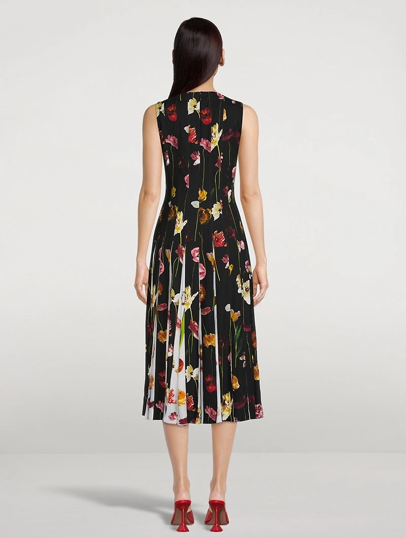 Sleeveless Inset Midi Dress Floral Sky Print