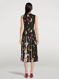 Sleeveless Inset Midi Dress Floral Sky Print