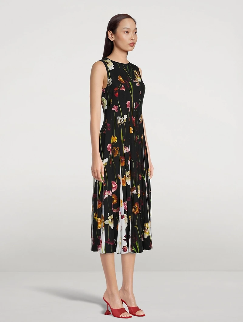 Sleeveless Inset Midi Dress Floral Sky Print