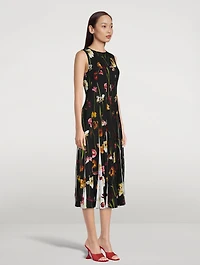 Sleeveless Inset Midi Dress Floral Sky Print