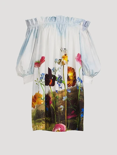 Off-The-Shoulder Blouse Floral Sky Print