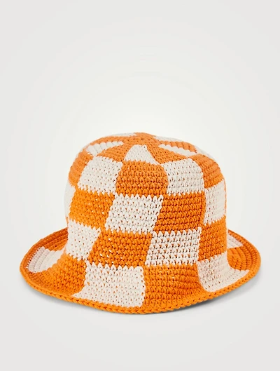 Creamsicle Checkered Crochet Bucket Hat