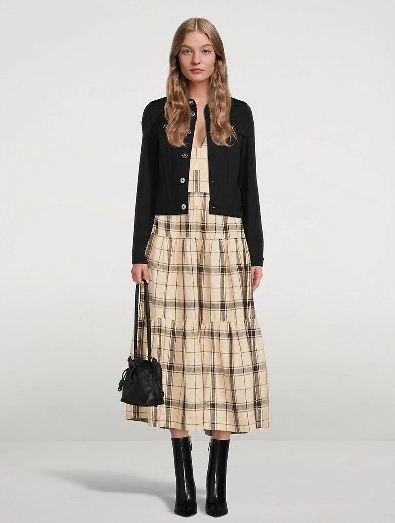 Indra Cross-Back Linen Midi Dress Check Print