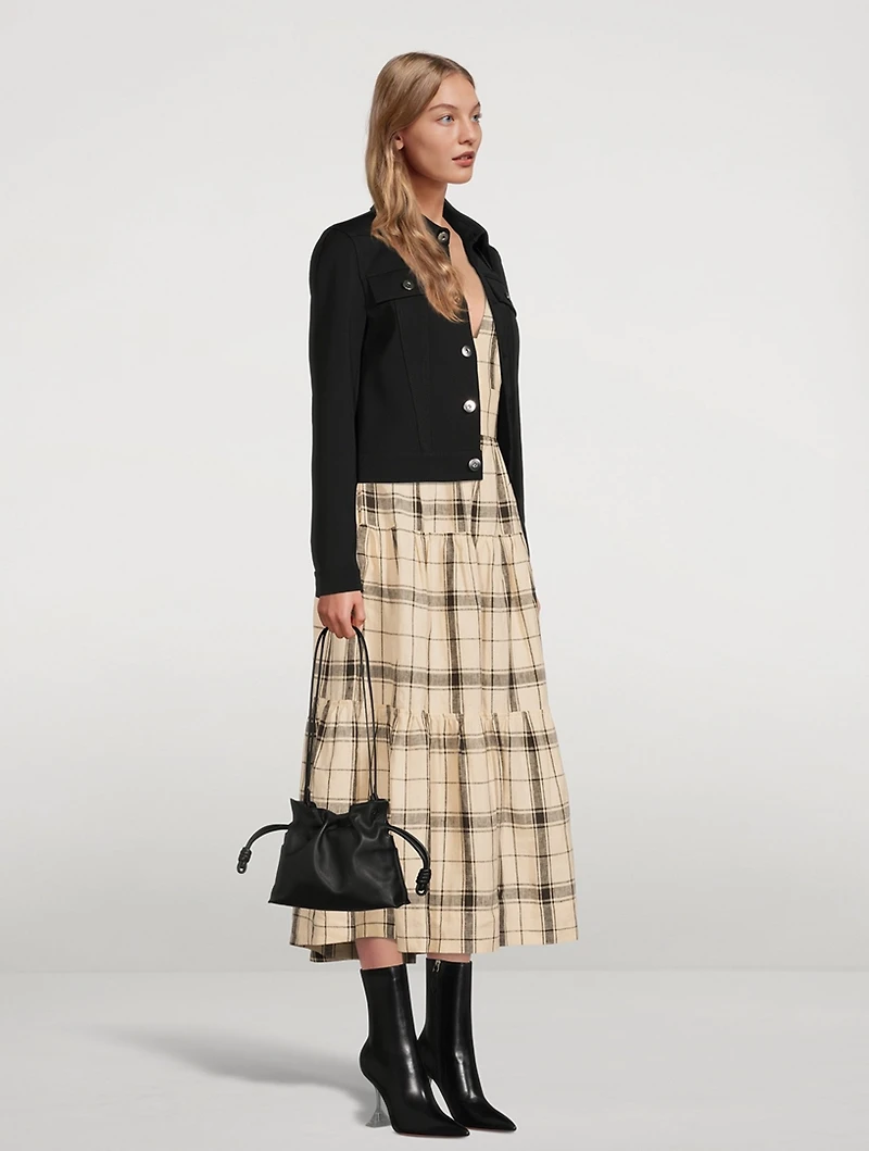 Indra Cross-Back Linen Midi Dress Check Print