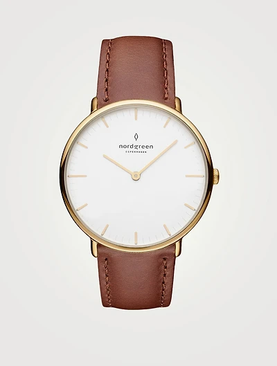 Native Stainless Steel Leather Strap Watch