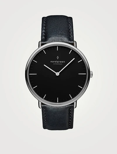 Native Stainless Steel Leather Strap Watch