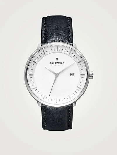 Philosopher Stainless Steel Leather Strap Watch