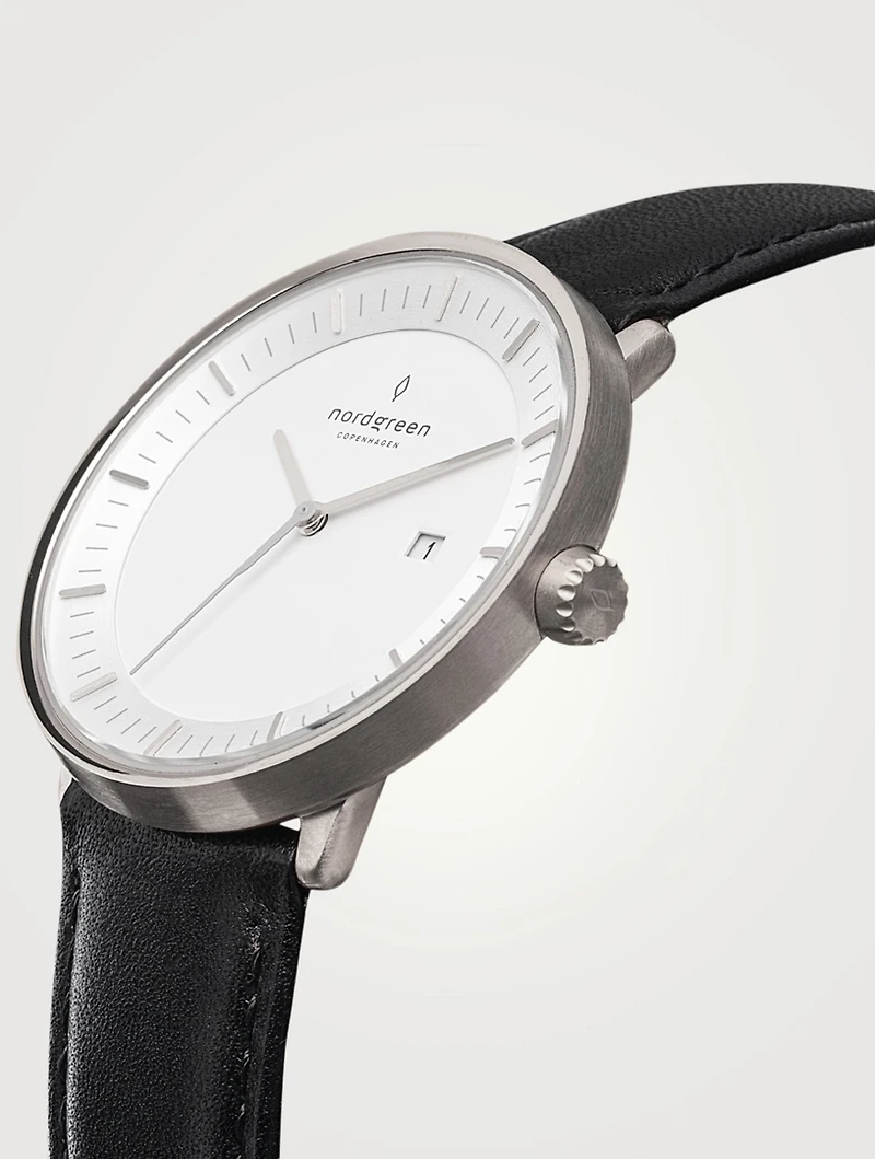 Philosopher Stainless Steel Leather Strap Watch
