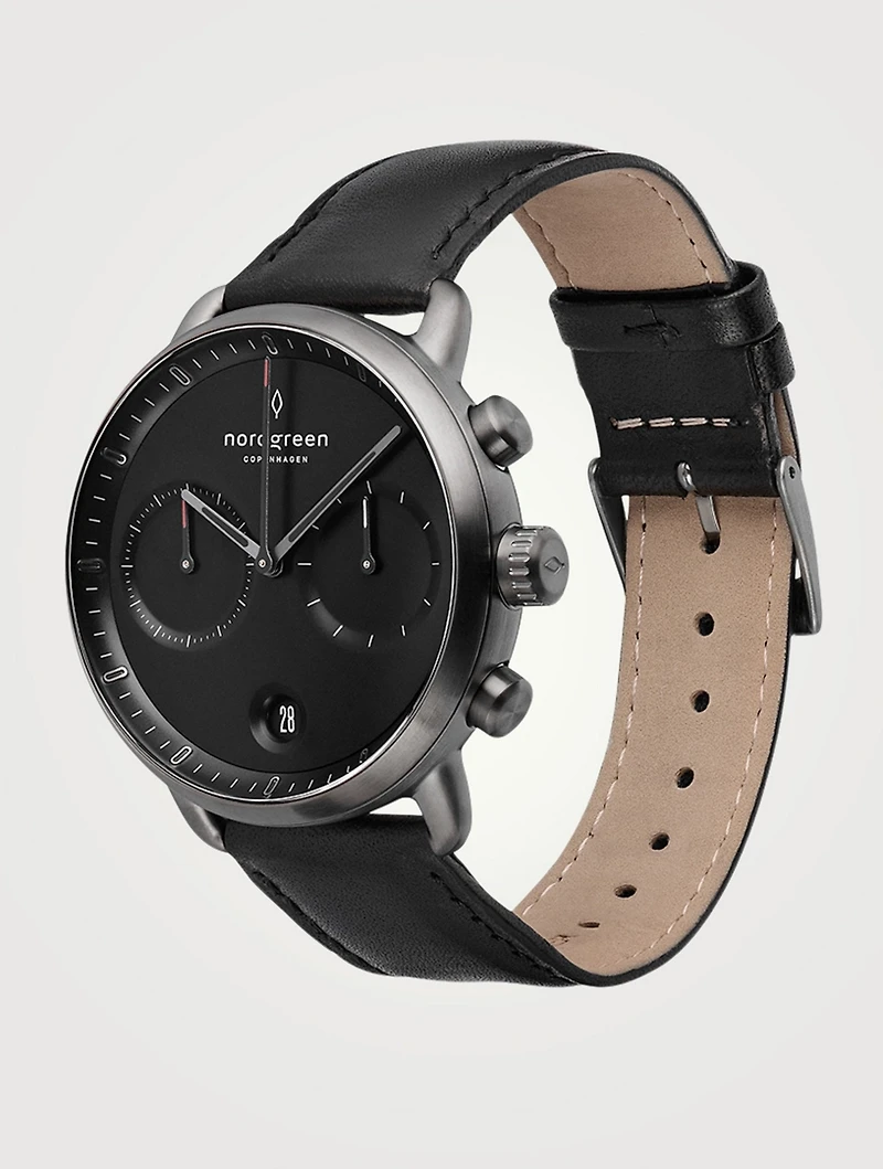 Pioneer Chronograph Stainless Steel Leather Strap Watch
