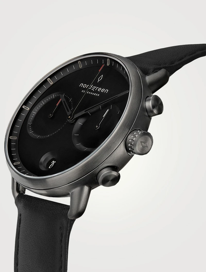 Pioneer Chronograph Stainless Steel Leather Strap Watch