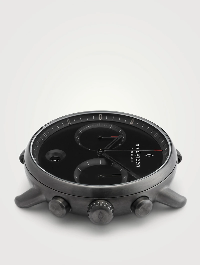 Pioneer Chronograph Stainless Steel Leather Strap Watch