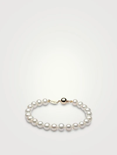 Classic 18K Gold White Freshwater Pearl Bracelet