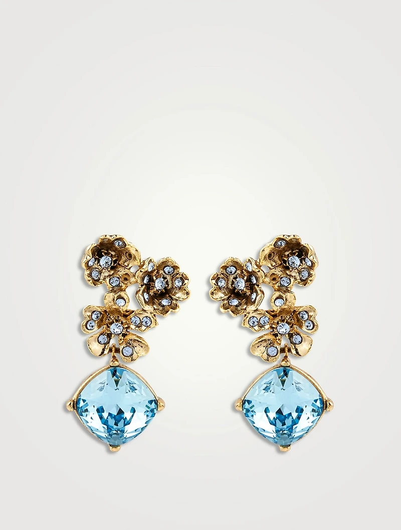 Floral Pendant Earrings With Crystals