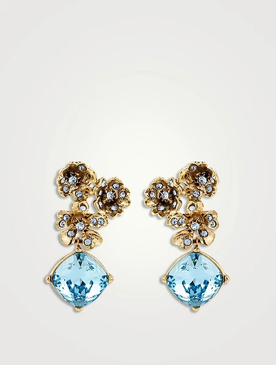 Floral Pendant Earrings With Crystals