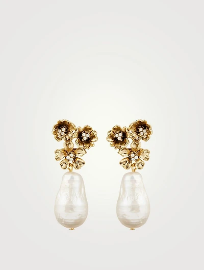 Floral Pendant Earrings With Pearls