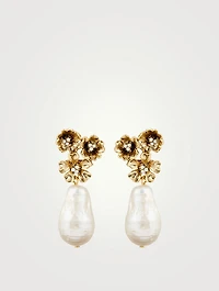 Floral Pendant Earrings With Pearls