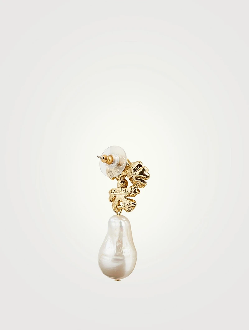 Floral Pendant Earrings With Pearls