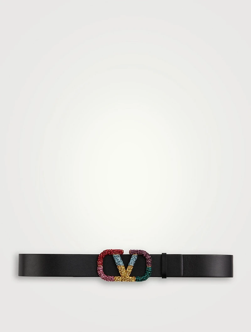 VLOGO Leather Reversible Belt With Crystals