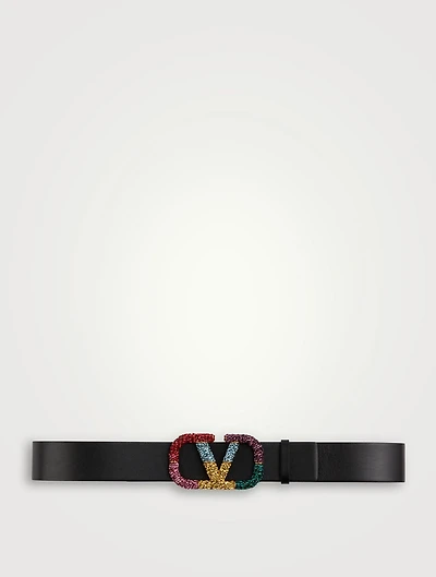 VLOGO Leather Reversible Belt With Crystals