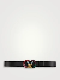 VLOGO Leather Reversible Belt With Crystals