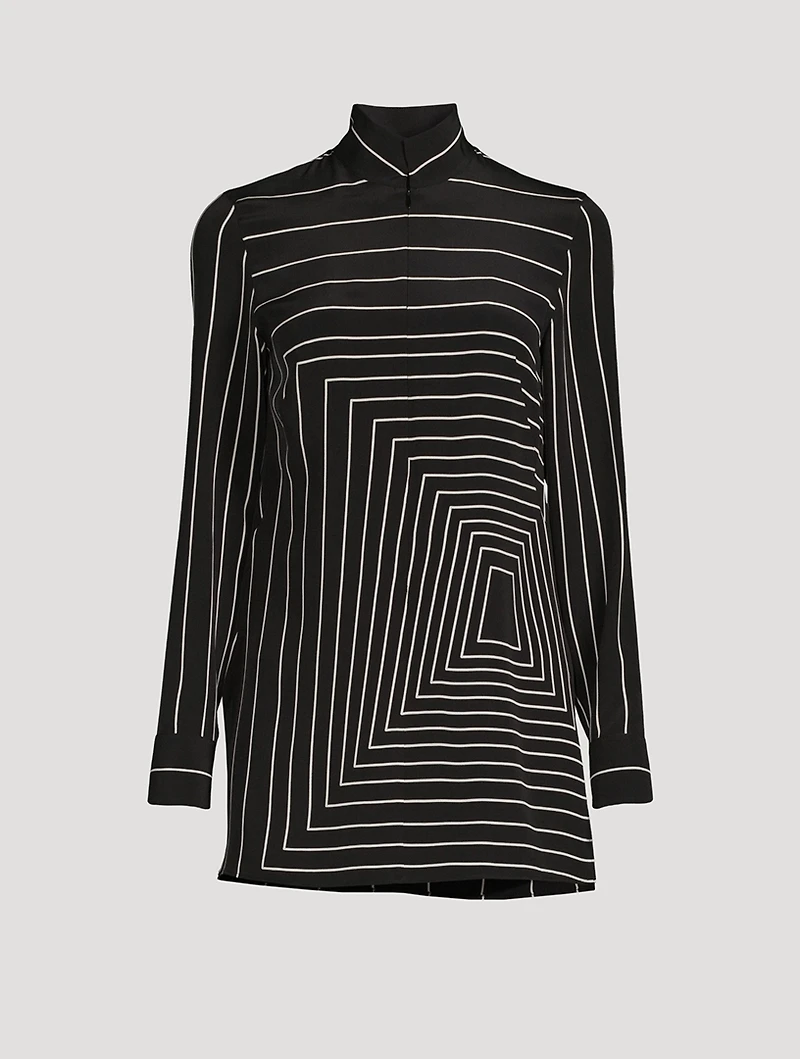 Zip-Front Silk Tunic Trapezoid Print