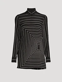 Zip-Front Silk Tunic Trapezoid Print