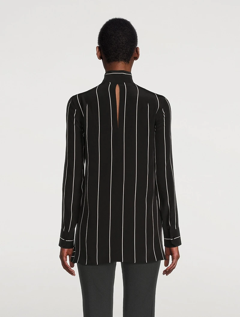 Zip-Front Silk Tunic Trapezoid Print