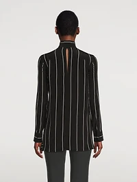 Zip-Front Silk Tunic Trapezoid Print