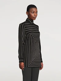 Zip-Front Silk Tunic Trapezoid Print