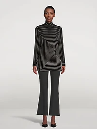Zip-Front Silk Tunic Trapezoid Print