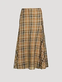 Silk Organza Midi Skirt Check Print
