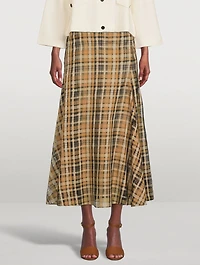 Silk Organza Midi Skirt Check Print