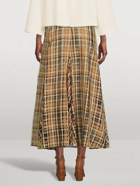 Silk Organza Midi Skirt Check Print