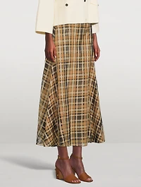 Silk Organza Midi Skirt Check Print