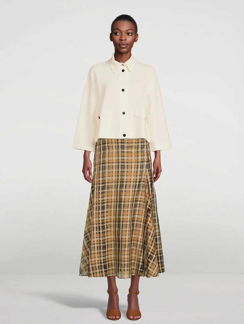 Silk Organza Midi Skirt Check Print