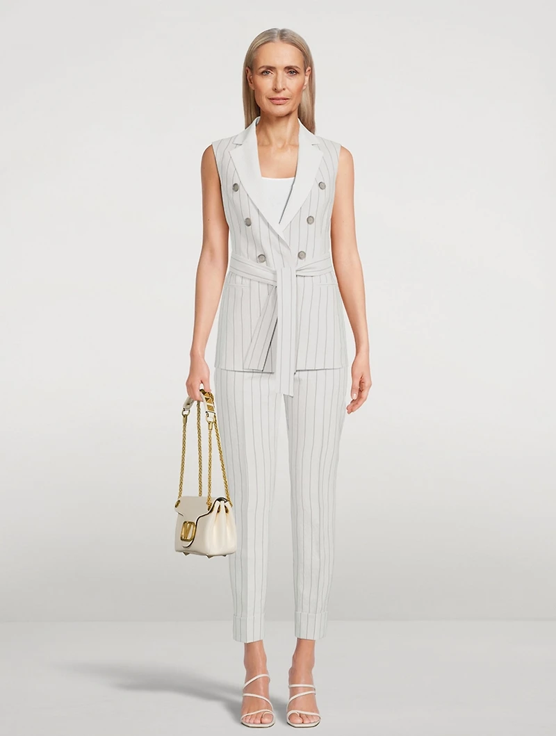 Georg Belted Sleeveless Blazer Stripe Print