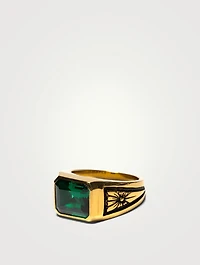 14K Gold-Plated Midnight Signet Ring With Emerald