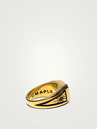 14K Gold-Plated Midnight Signet Ring With Emerald