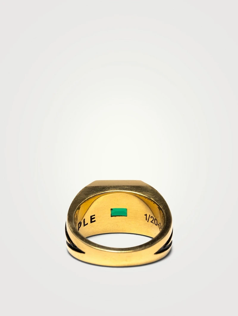 14K Gold-Plated Midnight Signet Ring With Emerald