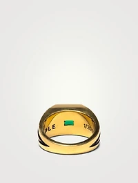 14K Gold-Plated Midnight Signet Ring With Emerald