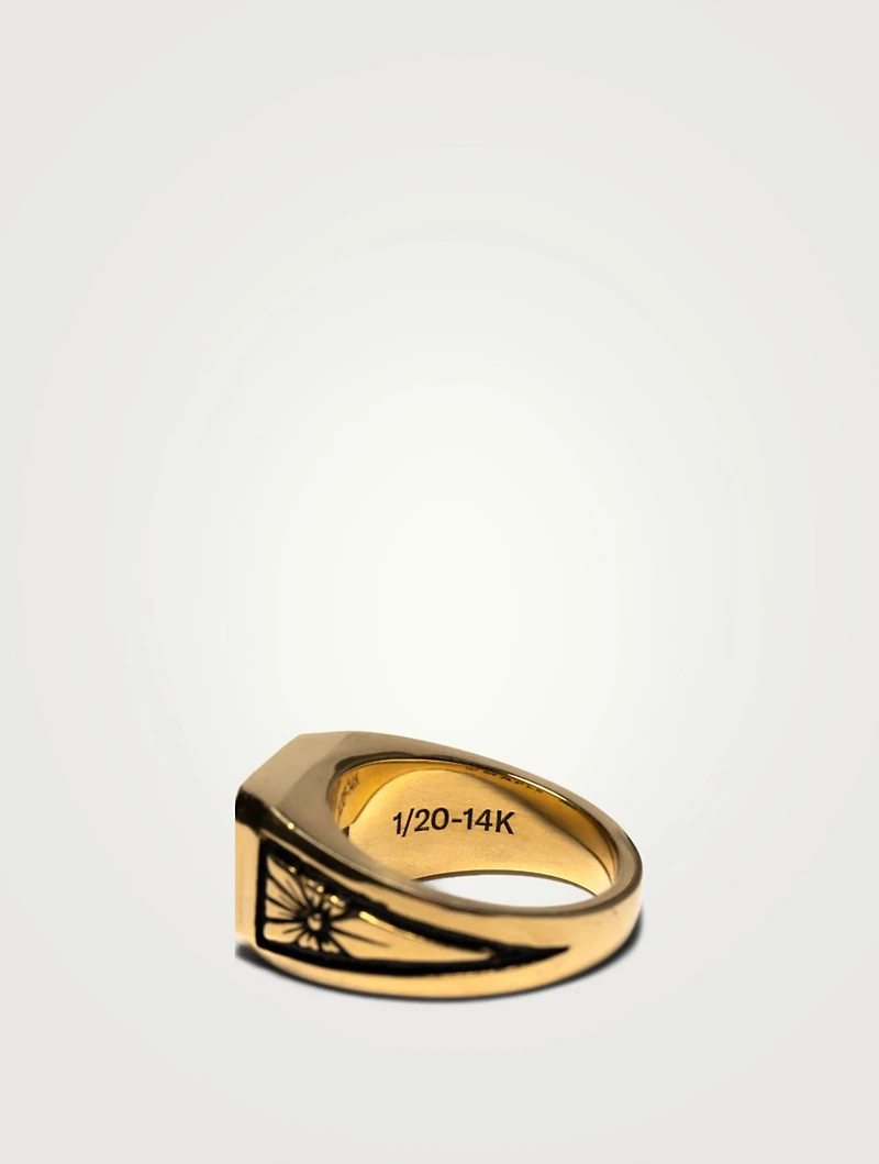 14K Gold-Plated Midnight Signet Ring With Emerald