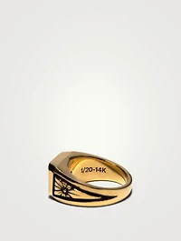 14K Gold-Plated Midnight Signet Ring With Emerald