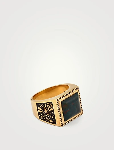 14K Gold-Plated Buick Ring With Bloodstone