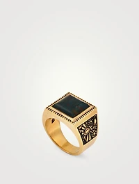 14K Gold-Plated Buick Ring With Bloodstone